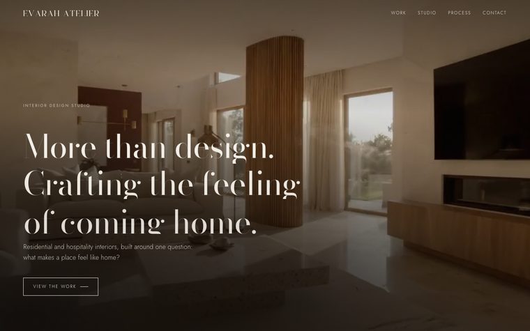 Homepage of Evarah Atelier, an interior design studio